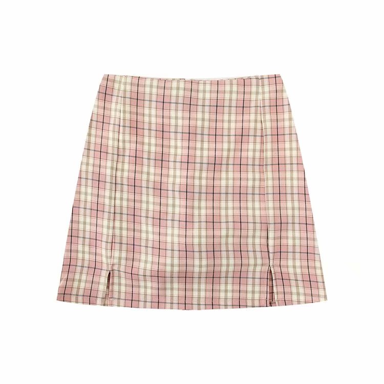 Korean Split Mini Plaid Skirt with Shorts Kawaii Side