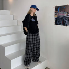 Black Plaid Wide Leg Pants