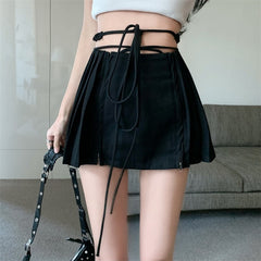 Fairy Grunge Lace-up Double Zipper Mini Skirt