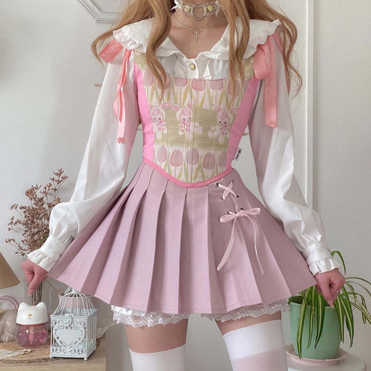 Dollette Kawaii Pink plisseret nederdel Høj talje