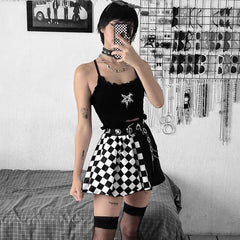 Checker Patchwork Skirt - Black and White