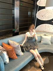 Lazy Girl Miss Miu Gray Black Polka Dot Dress