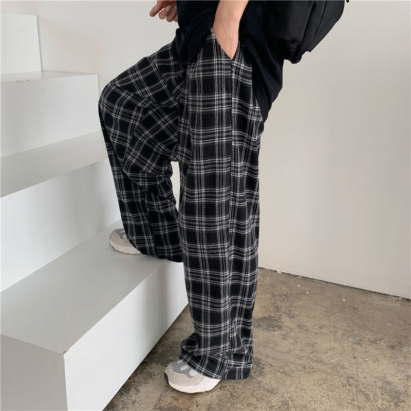 Black Plaid Wide Leg Pants Kawaii Side