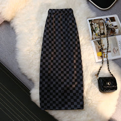 Long Skirt Checkerboard Print