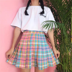 Kawaii Bright Colorful Plaid Skirt