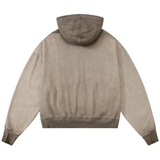 Washed Distressed Zip-Up Hoodie