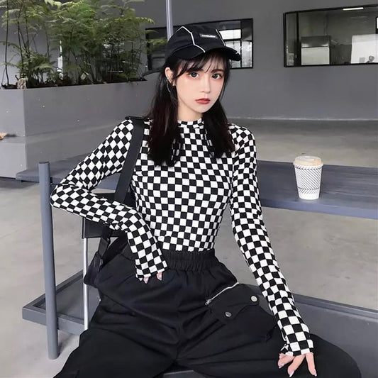 Slim Checkered LS Top