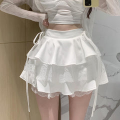 Dollette Ruffle Double Layer Mini Skirt White