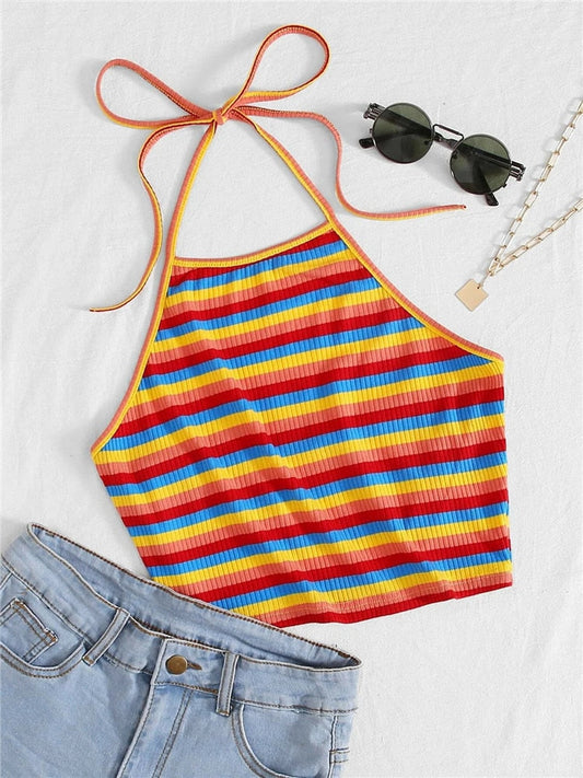 Rainbow Striped Halter Top