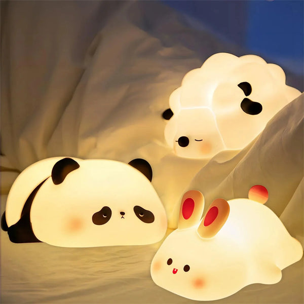 1PC Sleepy Kawaii Animal LED Rechargeable USB Night Light - Panda, Hippo, Pig, Bunny, Sheep