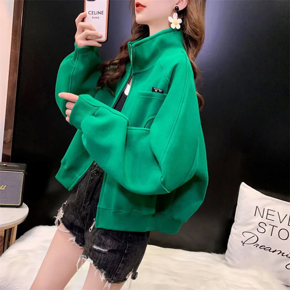 Korean Oversized Zipper Jacket Kawaii Side