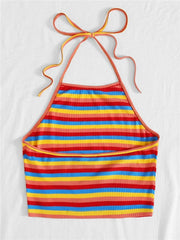 Rainbow Striped Halter Top