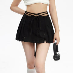 Fairy Grunge Lace-up Double Zipper Mini Skirt