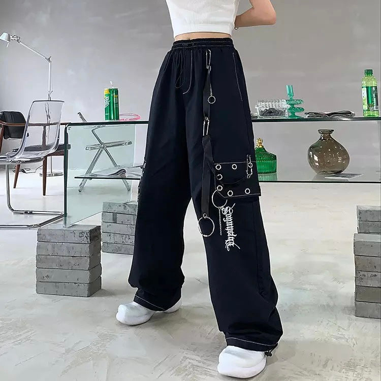 Black Chained Cargo Pants Kawaii Side