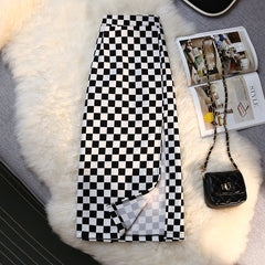 Long Skirt Checkerboard Print