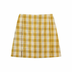 Koreansk split mini plaid nederdel med shorts