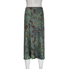 Fairy Grunge Green Floral Midi Skirt