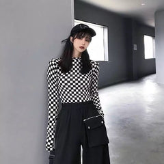 Slim Checkered LS Top