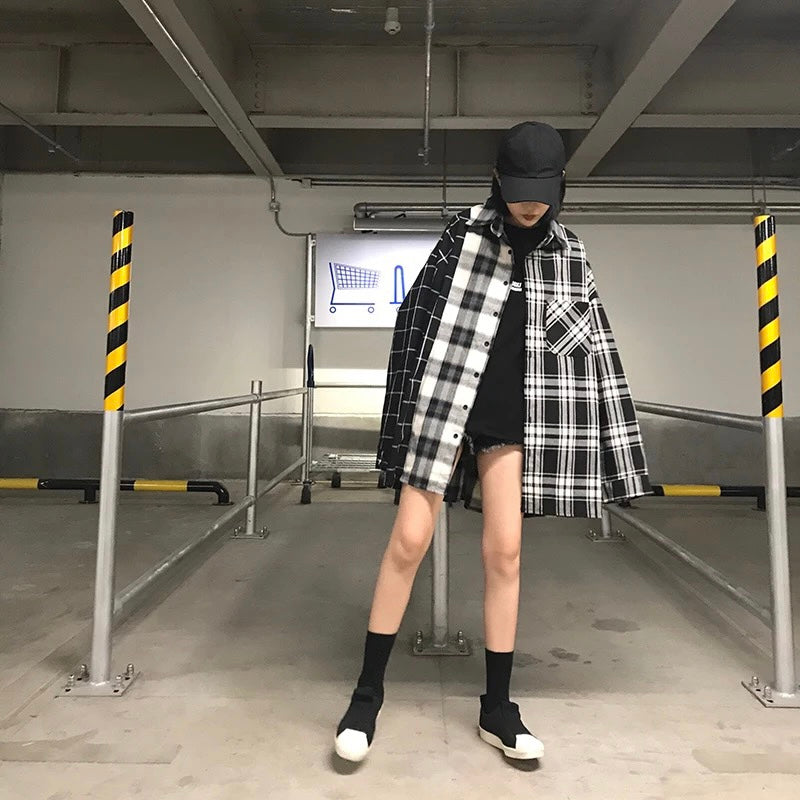 Plaid Patchwork LS Shirt