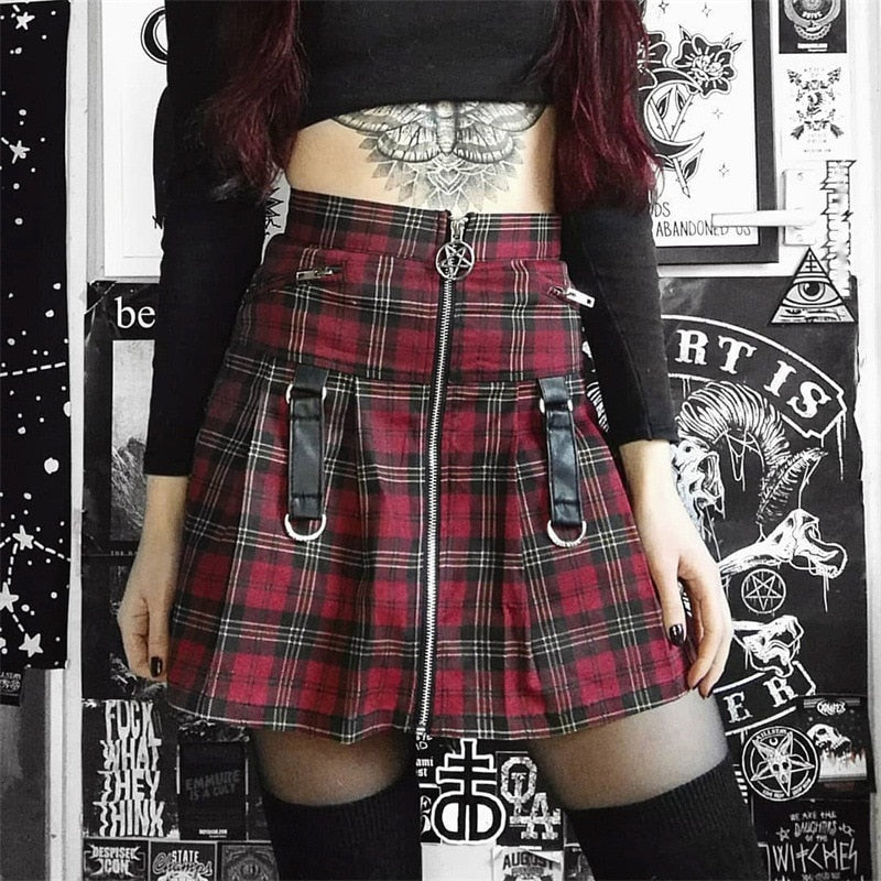 Egirl Punk Rock Plaid Straps Skirt Kawaii Side