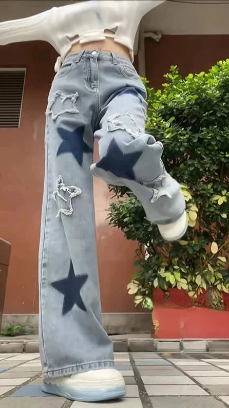 Y2K Baggy Blue Star Jeans Pants