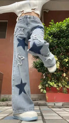 Jeans larghi con stella blu Y2K