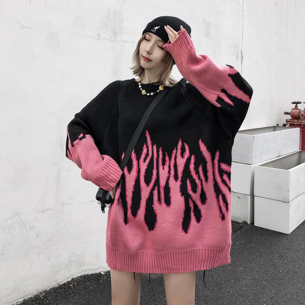 Pink Flame Sweatshirt Kawaii Side