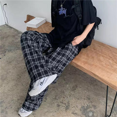 Black Plaid Wide Leg Pants