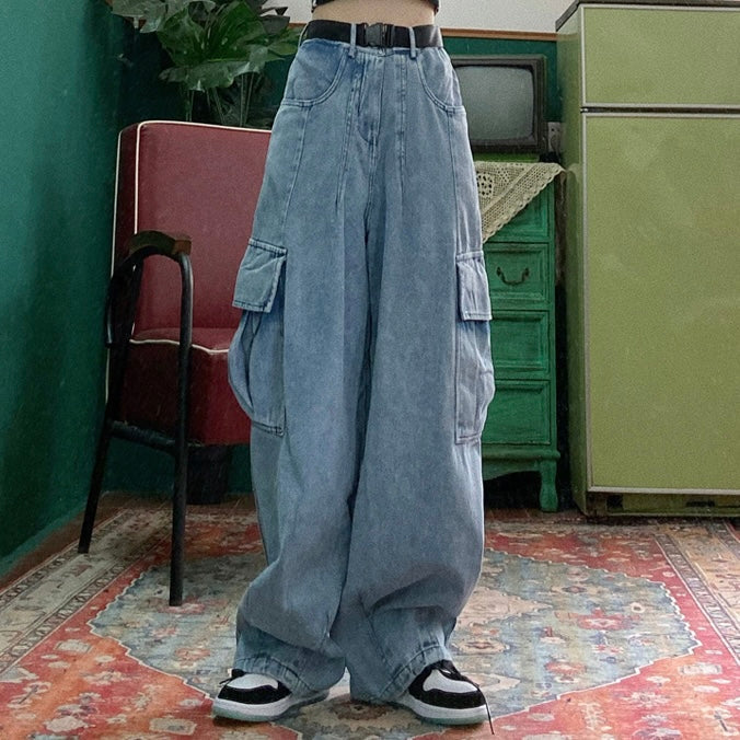 Wide Leg Cargo Pants Kawaii Side