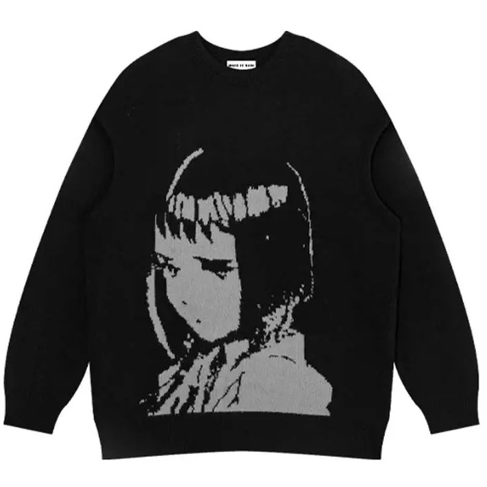 Short Hair Anime Girl Sweatshirt Kawaii Side