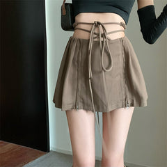 Fairy Grunge Lace-up Double Zipper Mini Skirt