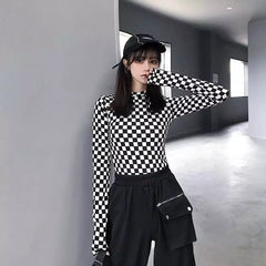 Slim Checkered LS Top