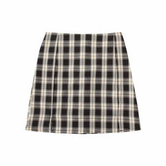 Korean Split Mini Plaid Skirt with Shorts