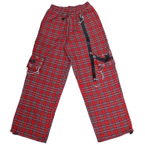 Red Plaid Chained Cargo Pants