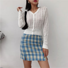 Korean Split Mini Plaid Skirt with Shorts