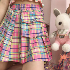 Kawaii Bright Colorful Plaid Skirt