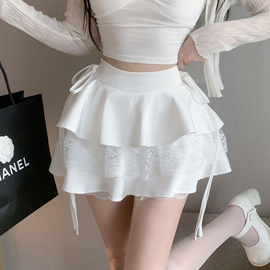 Dollette Ruffle Double Layer Mini Skirt White