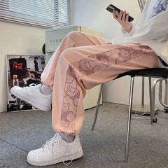 Pantaloni con stampa orso alla moda coreana