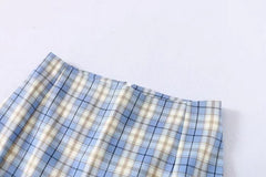 Koreansk split mini plaid nederdel med shorts