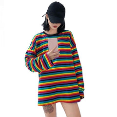 Bright Rainbow stribet langærmet T-shirt