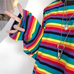 Bright Rainbow Striped Long Sleeves T Shirt