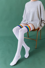 Rainbow Thigh High Tube Sokker - Hvide