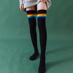 Rainbow Thigh High Tube Sokker - Sort