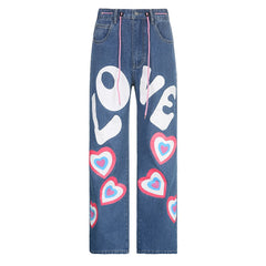 Jeans larghi con cuore per ragazza indie Y2K