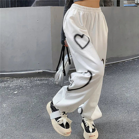 Pantaloni con stampa di cuori Y2k