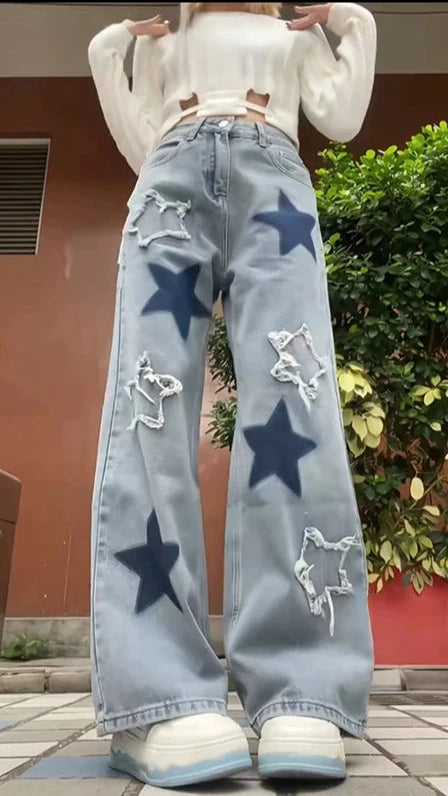 Y2K Baggy Blue Star Jeans Pants