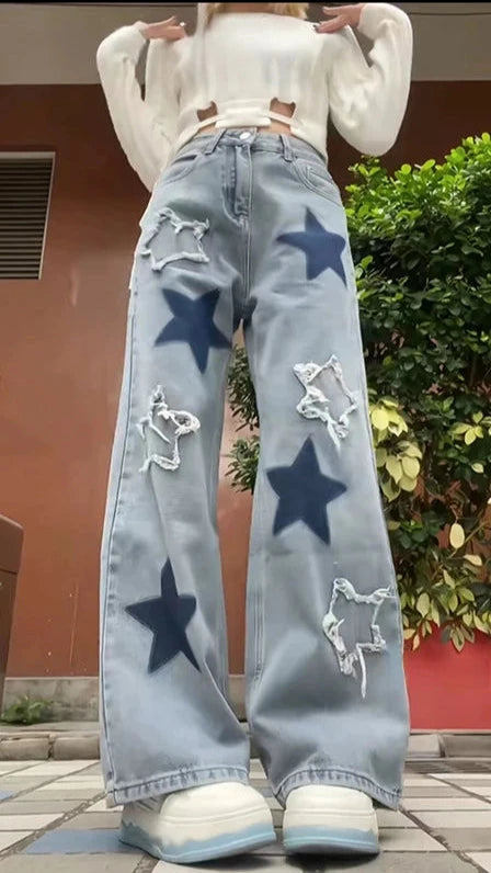 Y2K Baggy Blue Star Jeans