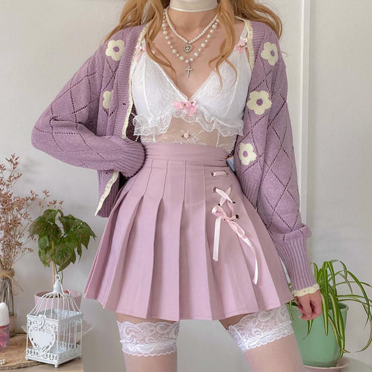 Dollette Kawaii Pink plisseret nederdel Høj talje