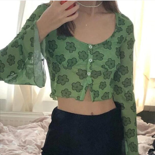 Indie Girl Green Floral Top