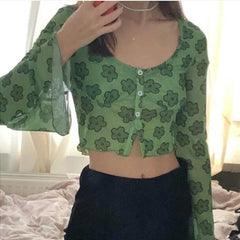 Indie Girl Green Floral Top